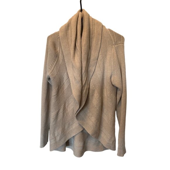 👗 2/$30 👗 White House Black Market Small Tan Cardigan Cascading Front - Picture 1 of 8